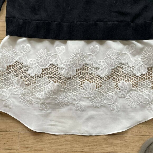 Sandro Paris Women Sakura 2 in 1 Layered Sweater Pullover Round Neck Black White - Picture 4 of 9